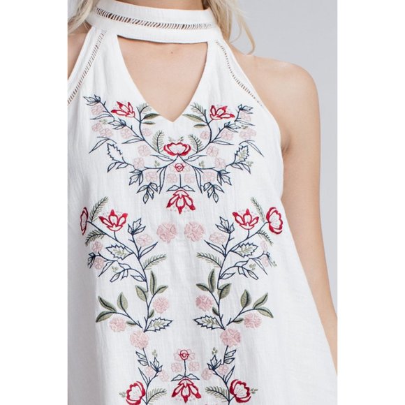 Honey Punch Embroidered Halter Mini Dress, Ivory - Picture 8 of 8